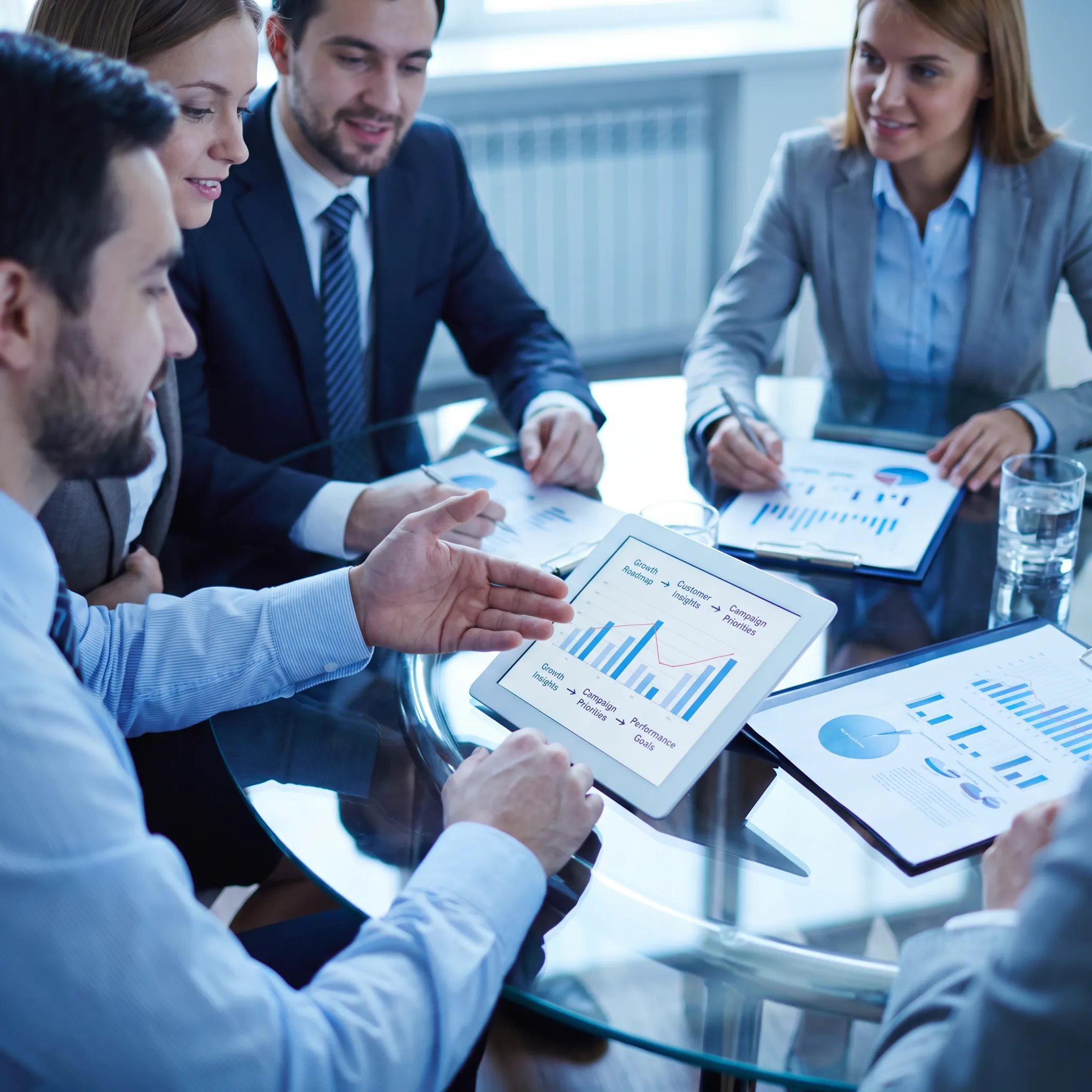 Marketing executive presenting a strategic growth roadmap to business leaders