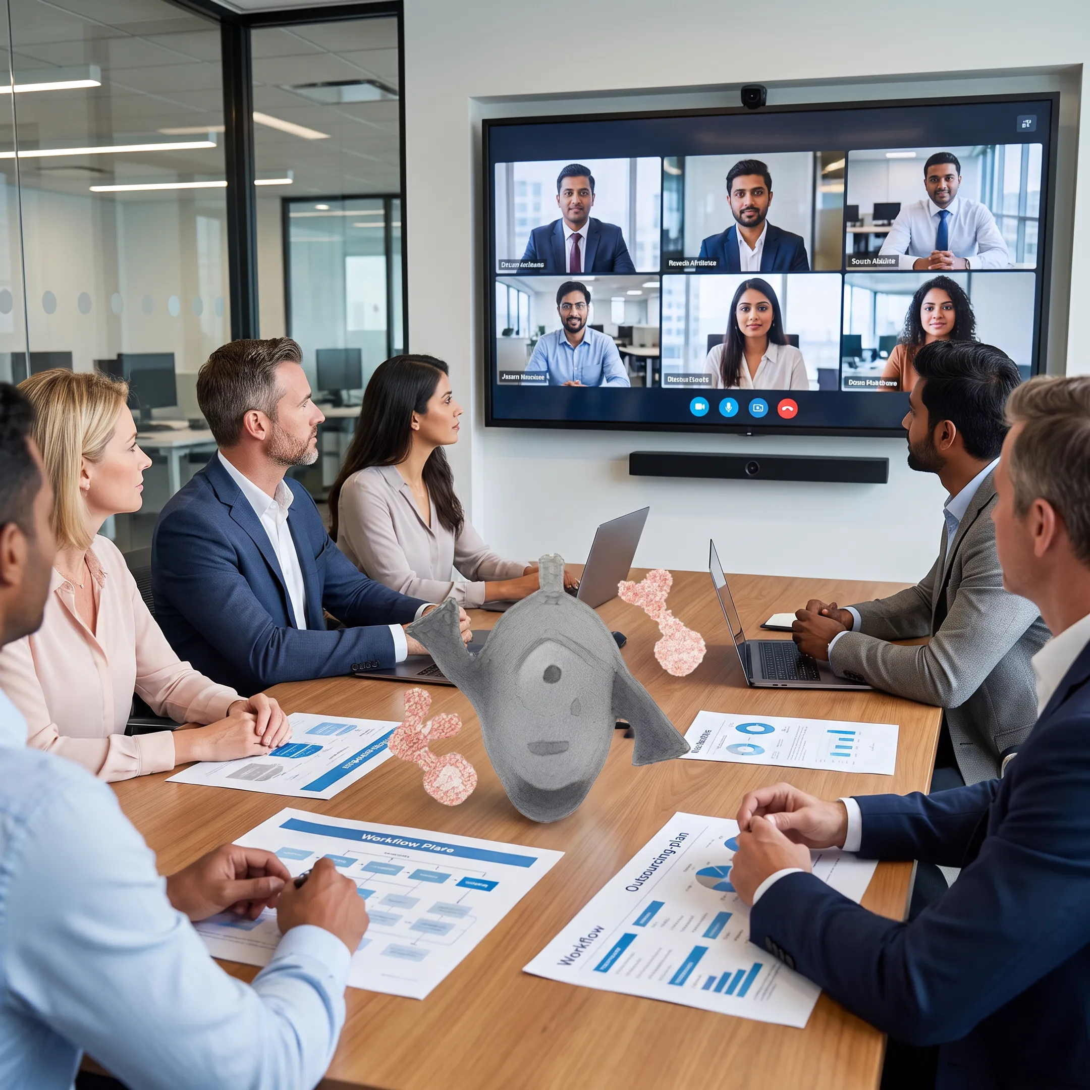 Virtual staffing team collaborating online with business leaders
