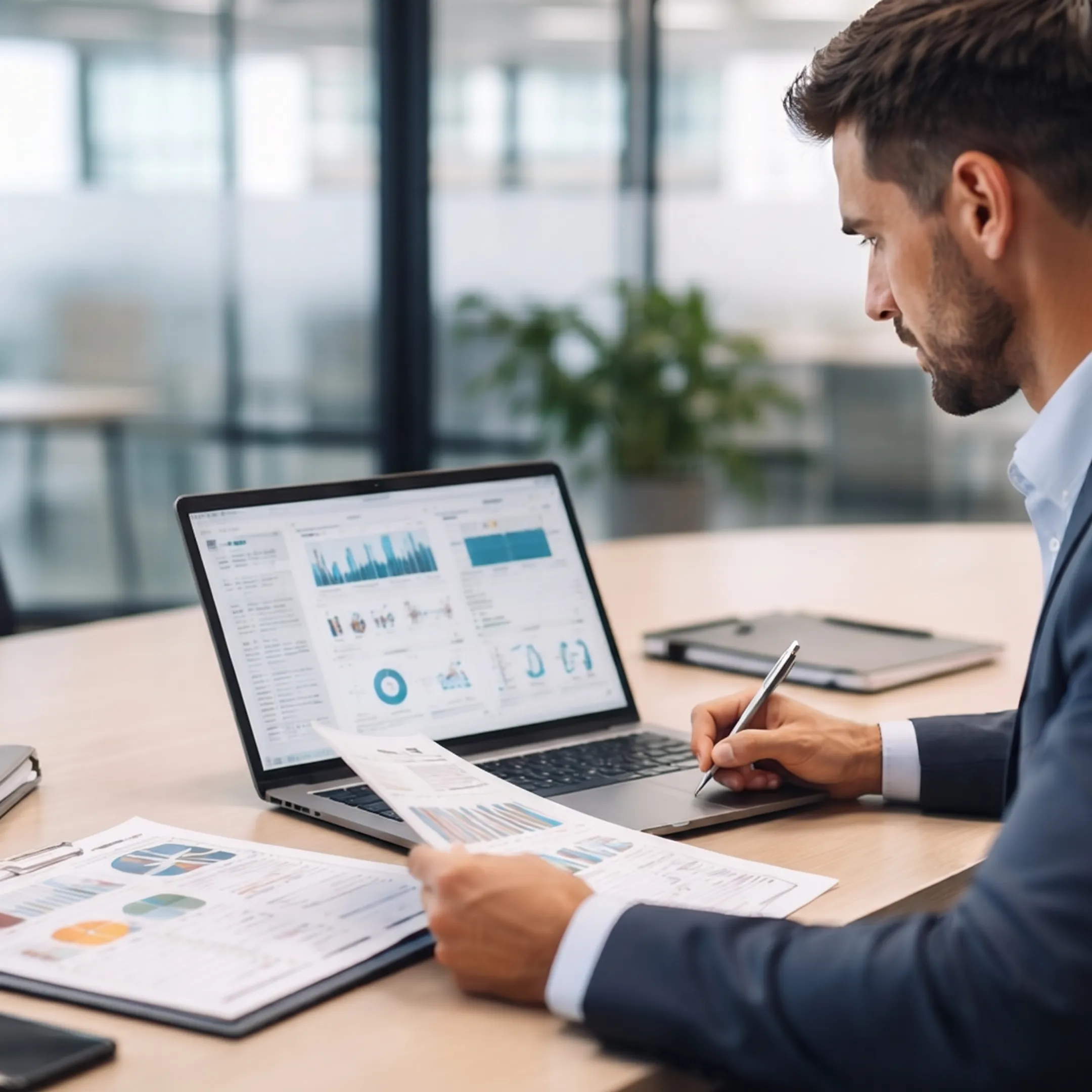 Fractional CFO reviewing financial reports with business leaders in a modern Boulder office