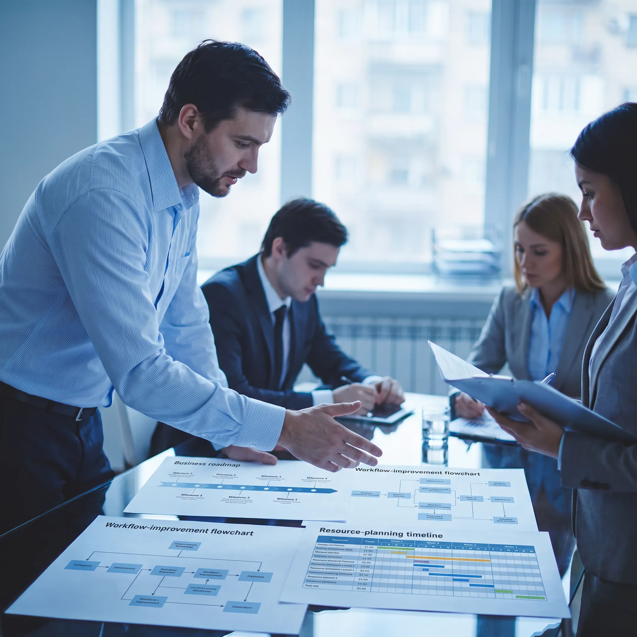 Operations leader discussing a scalable business operating model with company executives