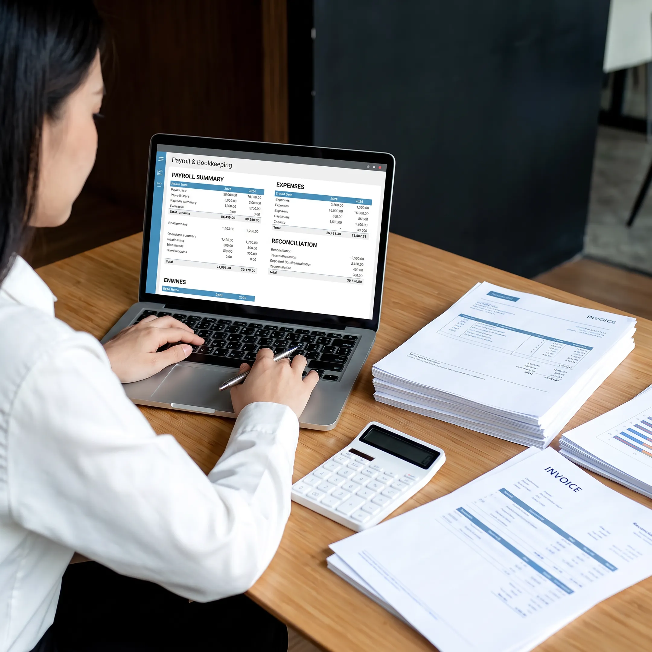 Accounting specialist managing payroll and bookkeeping software