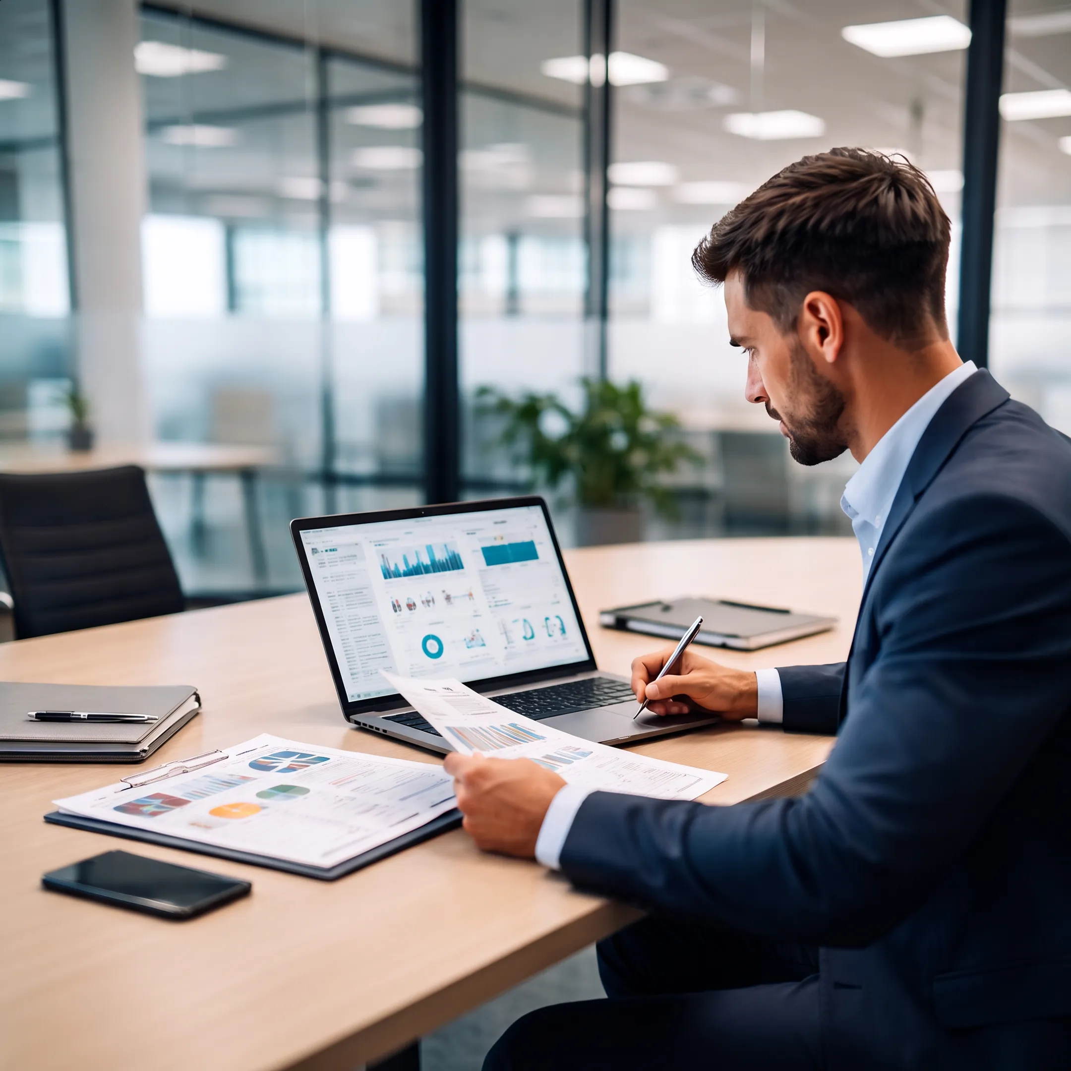 CFO consultant reviewing financial dashboards with business leaders