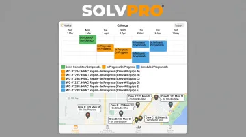 SolvPro dashboard displaying scheduling work orders and payment tracking features