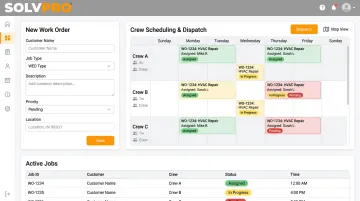 SolvPro platform dashboard showing digital work orders and crew scheduling