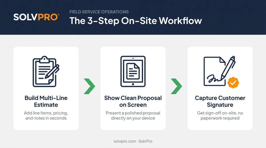 3-step on-site estimate-to-signature workflow for field technicians