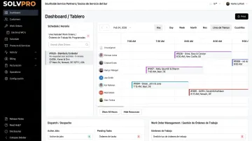 SolvPro field service management dashboard showing scheduling dispatch and job management interface