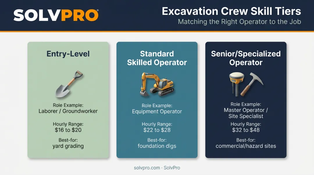 Three-tier excavation labor skill levels wage range comparison chart