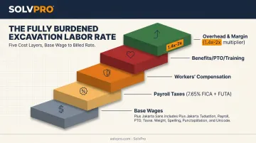 Five-layer excavation labor burden cost stack breakdown diagram