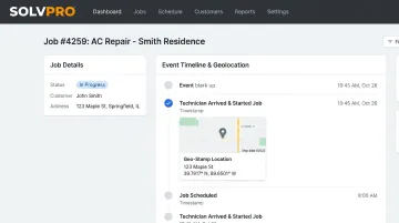 SolvPro platform dashboard showing event-based geolocation tracking interface
