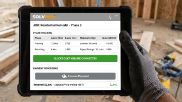 SolvPro job costing dashboard synced with QuickBooks Online and payment processing