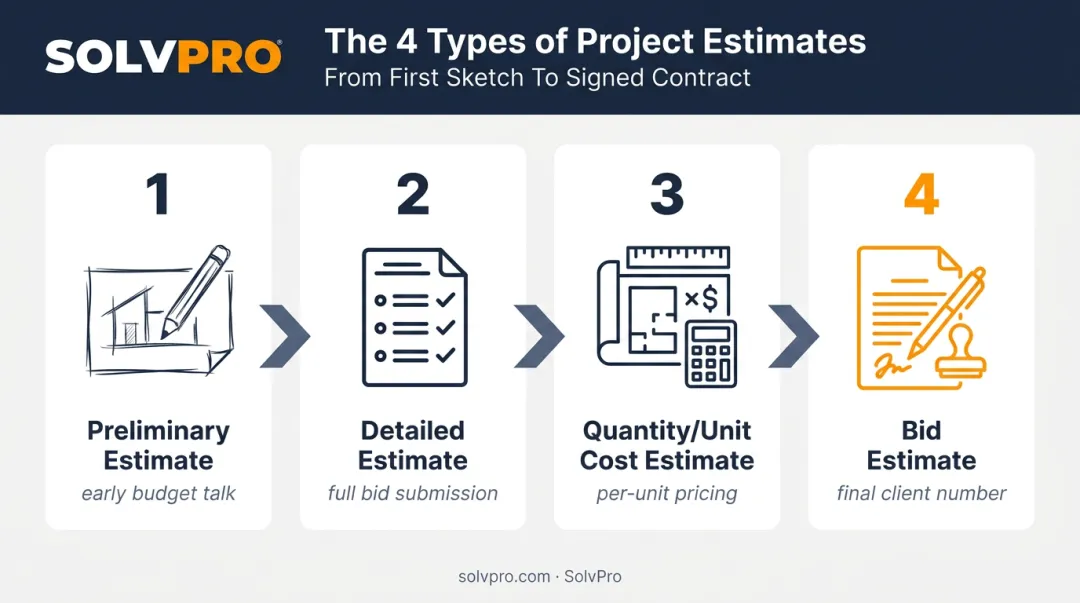 Four types of construction estimates across the project timeline
