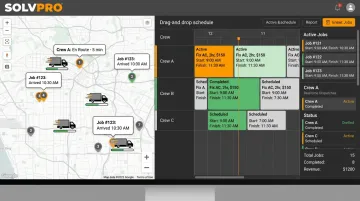 SolvPro dispatch dashboard showing real-time crew tracking and job status