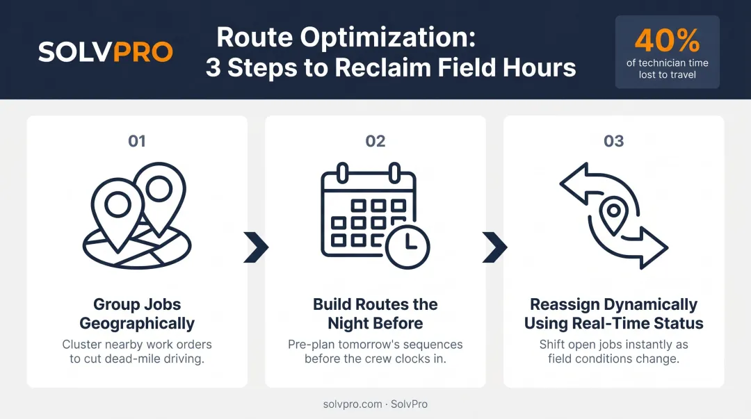 3-step field service crew route optimization process to reduce drive time