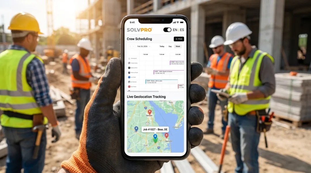SolvPro mobile app dashboard displaying bilingual crew scheduling interface