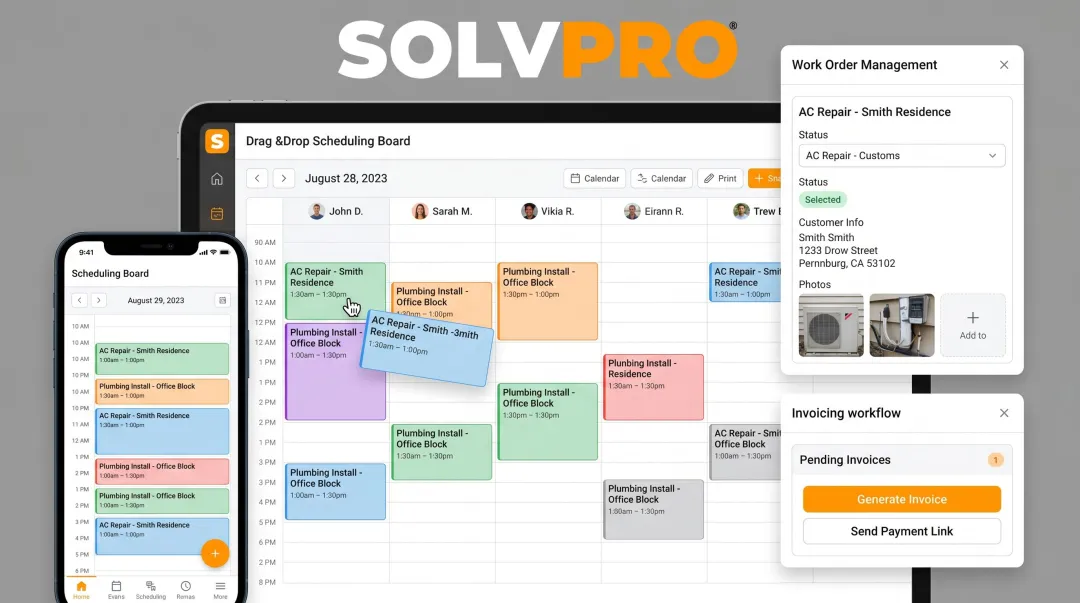SolvPro field service management platform scheduling and dispatch dashboard interface
