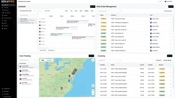 SolvPro field service management platform dashboard showing scheduling work orders and crew tracking