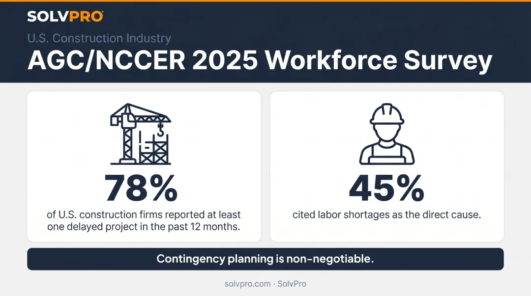 Construction project delay statistics showing labor shortage impact on scheduling in 2025
