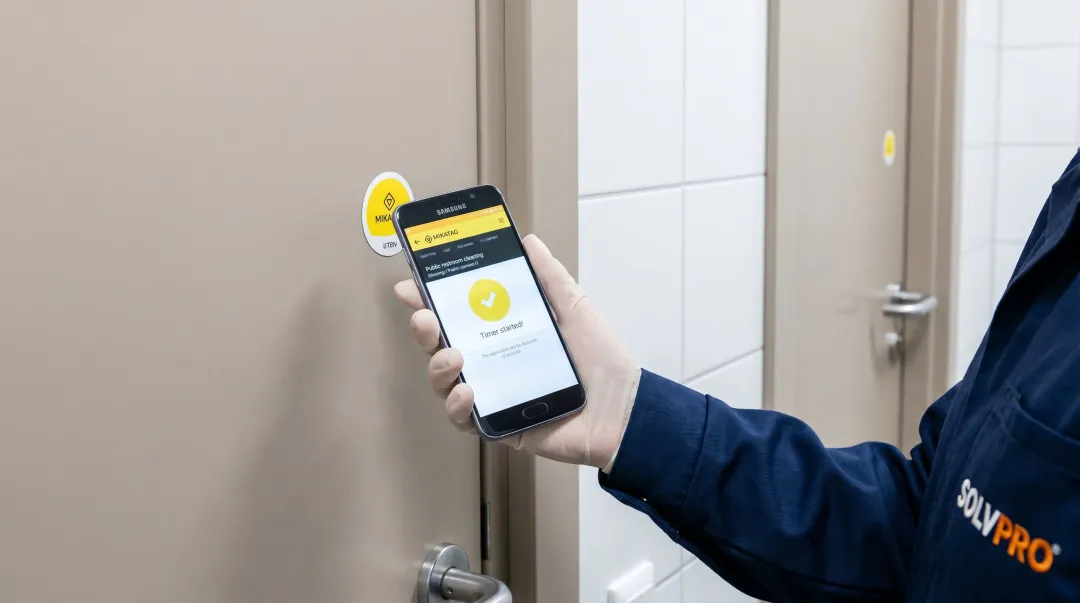 QR code scanning for janitorial proof of service verification at commercial facility