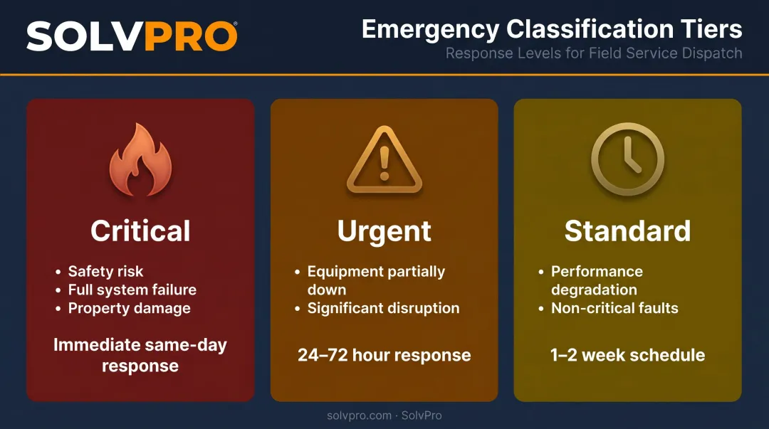 Three-tier emergency service call classification system with response time targets