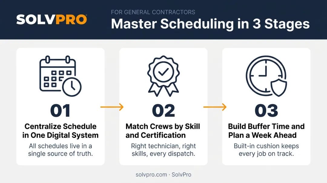 3-step crew scheduling process for general contractors preventing double-bookings