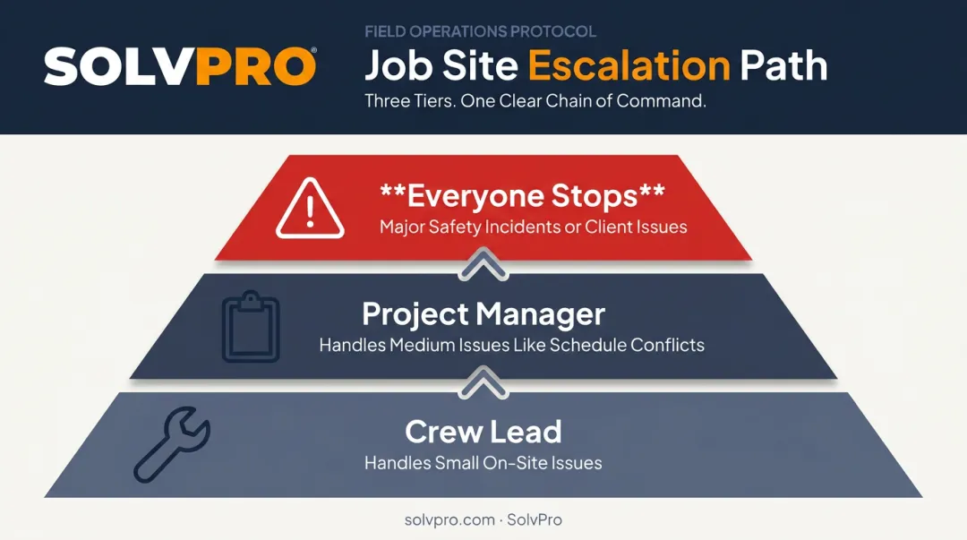 3-tier problem escalation chain for construction crew and site communication