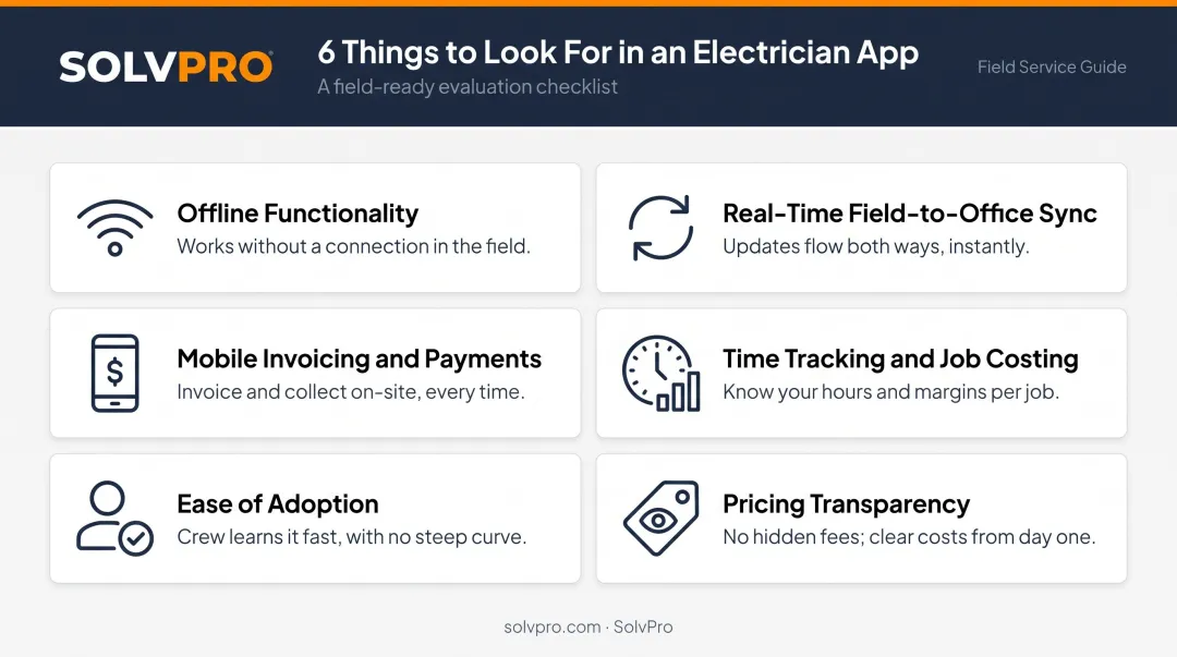 Six key criteria for evaluating electrician job management app selection