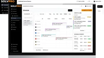 SolvPro field service management dashboard showing scheduling and invoicing interface