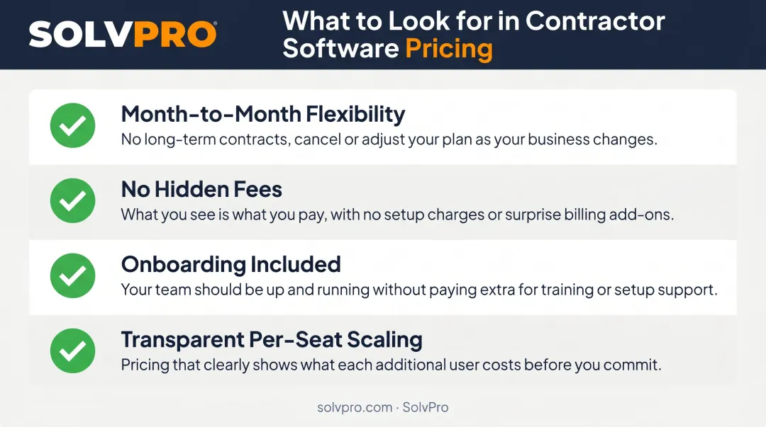 Contractor software pricing transparency checklist four key evaluation criteria