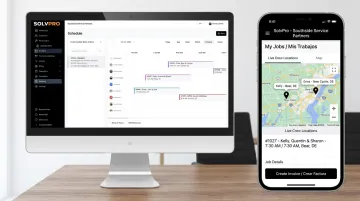 SolvPro field service dashboard showing crew scheduling and invoicing