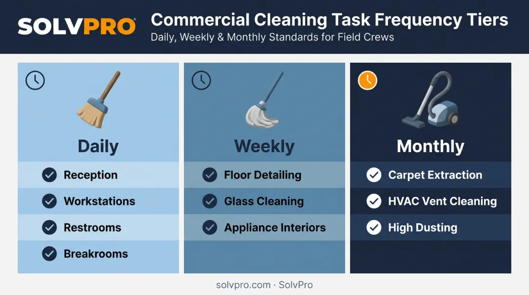 Daily weekly and monthly commercial cleaning task frequency comparison chart