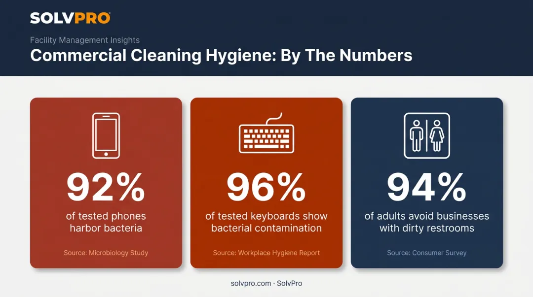 Workplace hygiene statistics on device bacteria and dirty restroom impact