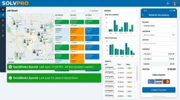 SolvPro field service software dashboard showing tracking and invoicing features
