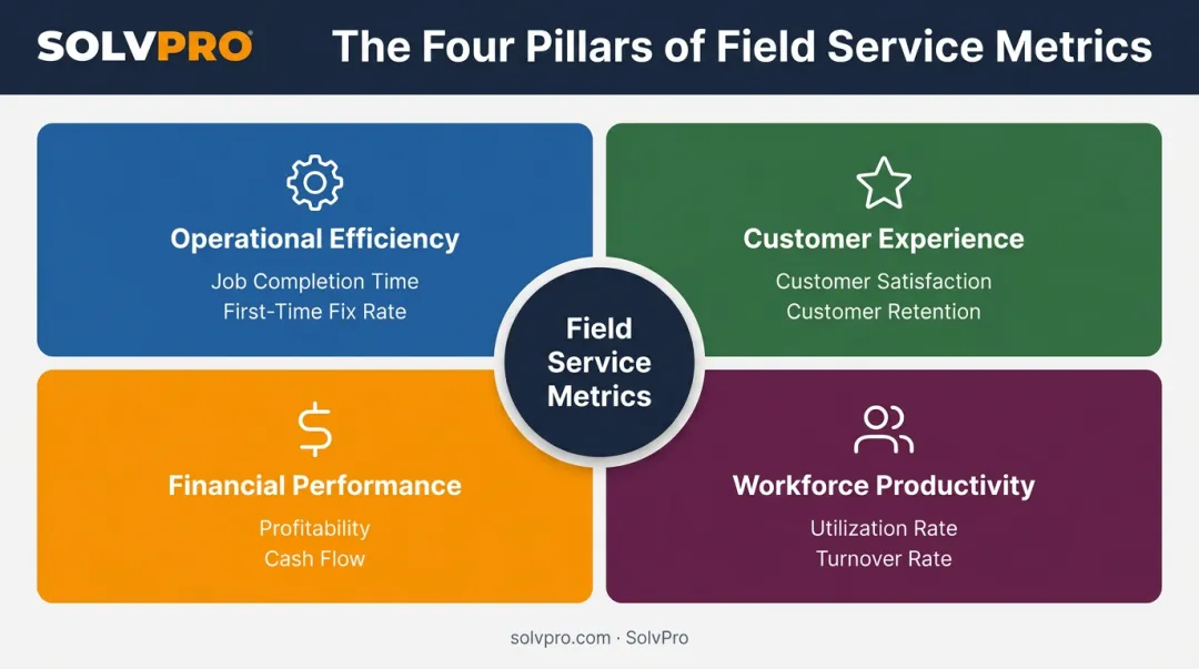 4 categories of field service performance metrics framework diagram