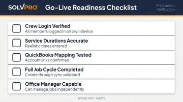 Field service software go-live readiness checklist five items before first dispatch