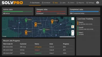 SolvPro dashboard displaying real-time job scheduling and crew tracking