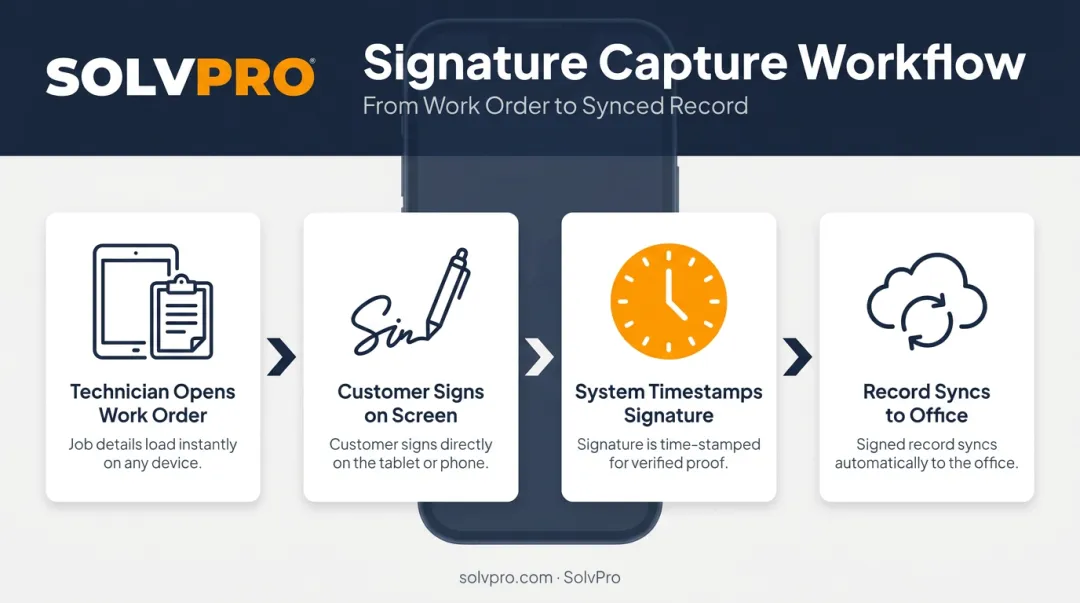 4-step digital signature capture process from job to sync