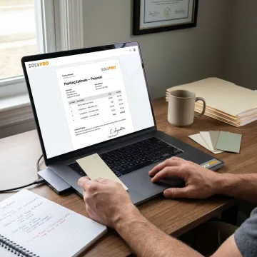 Painting estimate proposal on laptop