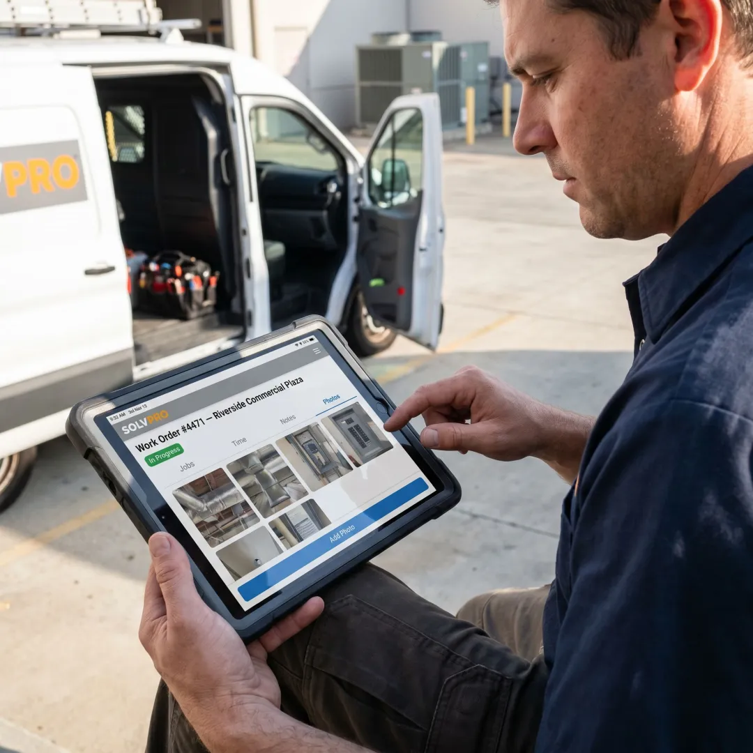 Field technician using mobile forms on a tablet