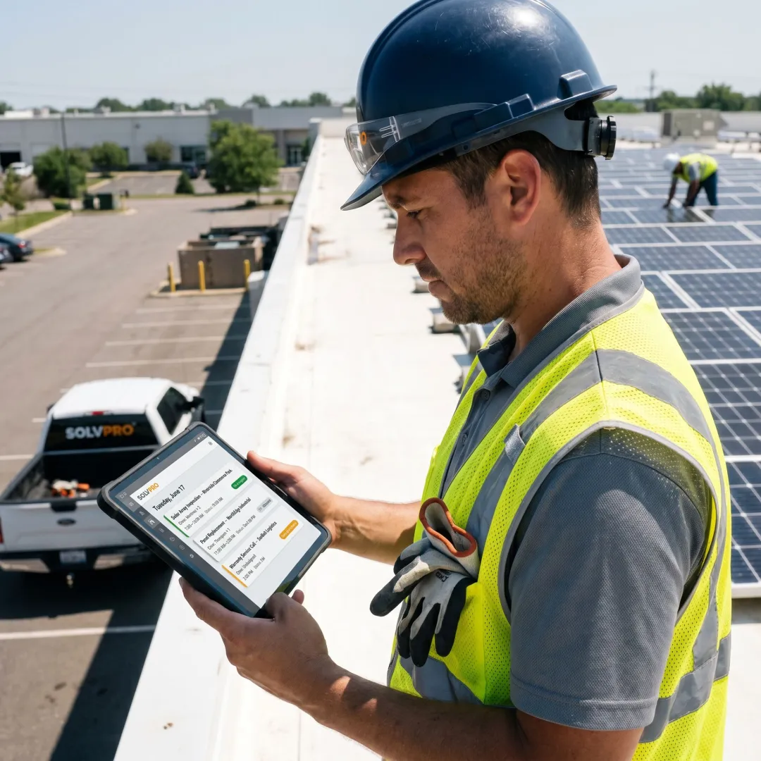 Solar installer managing field service software