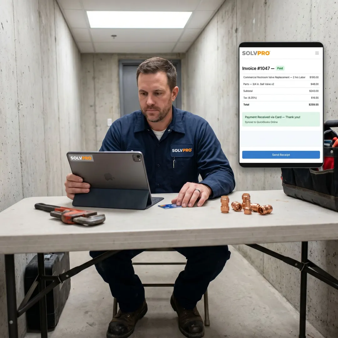 Contractor reviewing online invoice on tablet