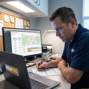 Field service software dashboard with GPS tracking