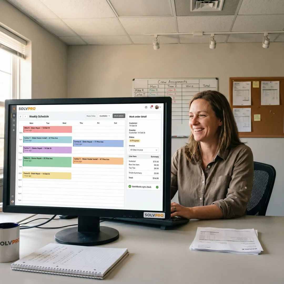 Plumbing dispatcher using SolvPro scheduling software