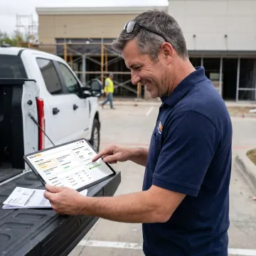 Field service manager reviewing tracked hours and invoices