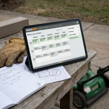 Lawn care scheduling dashboard on tablet