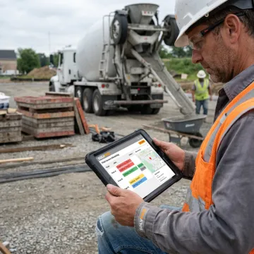 Concrete contractor using scheduling software on tablet