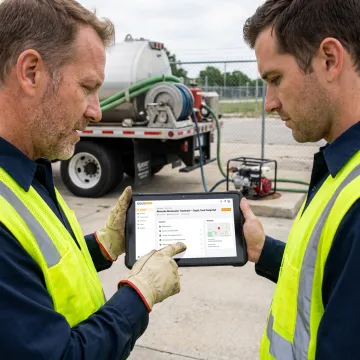 Wastewater management team using field service software