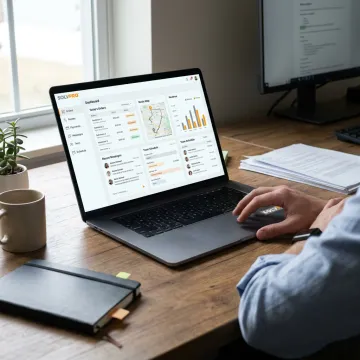Dry cleaning software dashboard on laptop