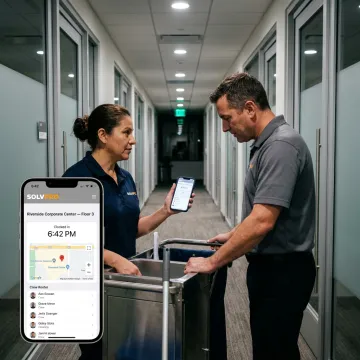 Janitorial crew using mobile time tracking software