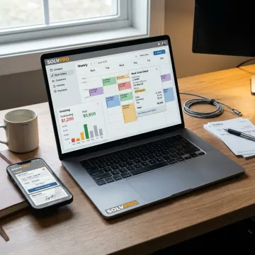 Contractor CRM dashboard on laptop and mobile