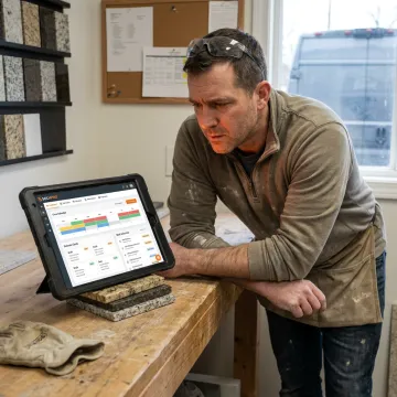 Countertop contractor managing jobs in CRM software